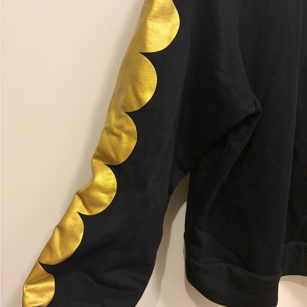 Cynthia Rowley Black Sweatshirt with Metallic Gold Sleeve Accents - Picture 3 of 4